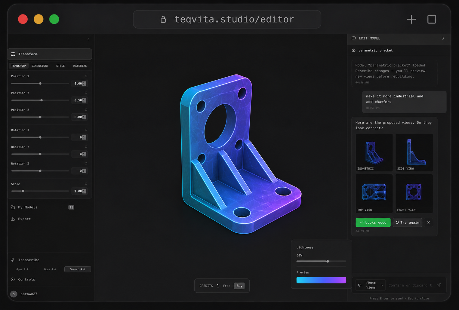 App screenshot — 3D viewport